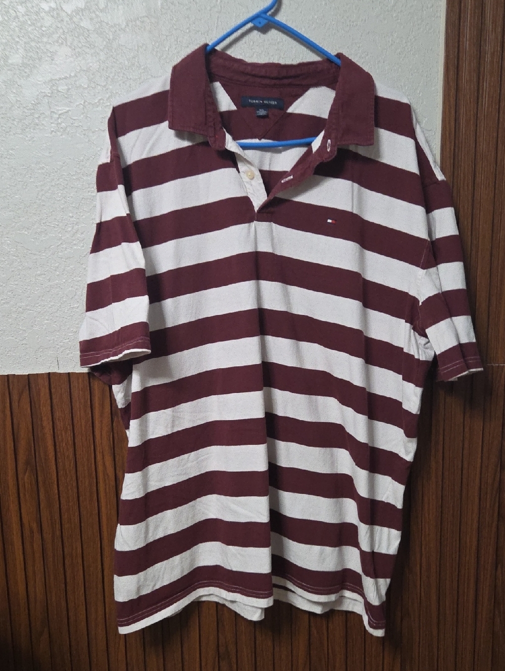 Tommy Hilfiger Men's Burgundy and White Striped Polo 3xlarge [1158]